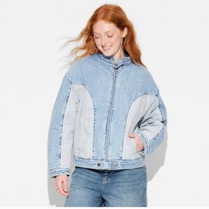 Wild Fable Two-Tone Blue Jean Bomber Jacket